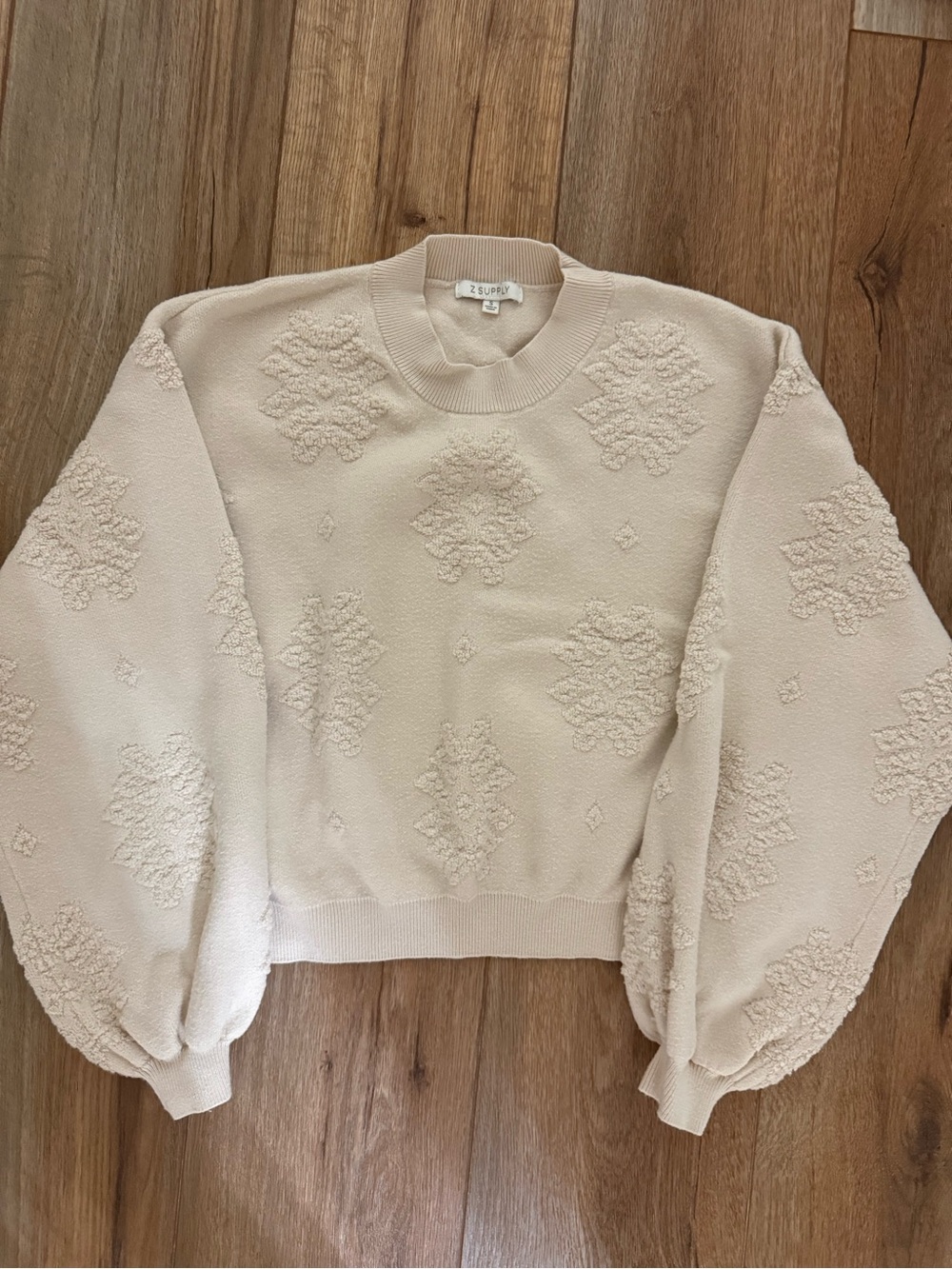 Z Supply Cream Textured Balloon Sleeve Sweatshirt